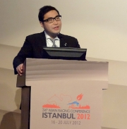 Richard Cheung, Executive Director, Customer and Marketing of The Hong Kong Jockey Club, delivers a speech in a plenary session of the 34th Asian Racing Conference in Istanbul, Turkey.
